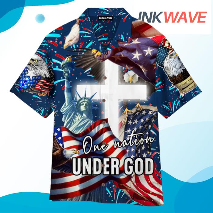 Jesus One Nation Under God Blue Hawaiian Shirt