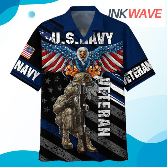 Navy Eagle With Soldiers And Guns Veteran U.S Navy Hawaiian Shirt
