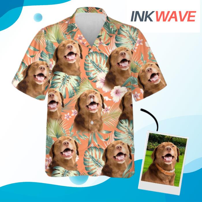 Personalized Puppy Leaves & Flowers Pattern Hawaiian Shirt