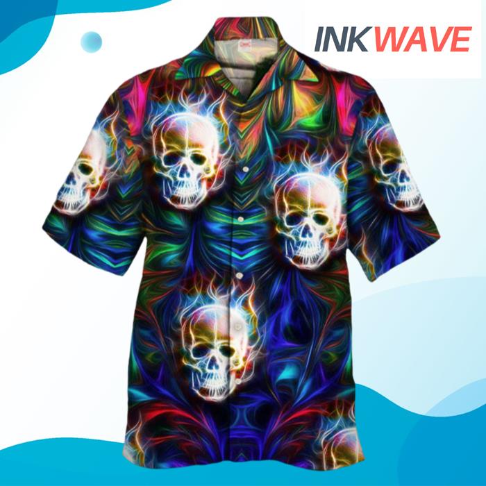 Psychedelic Hippie Rainbow Lightning Skull Hawaiian Shirt