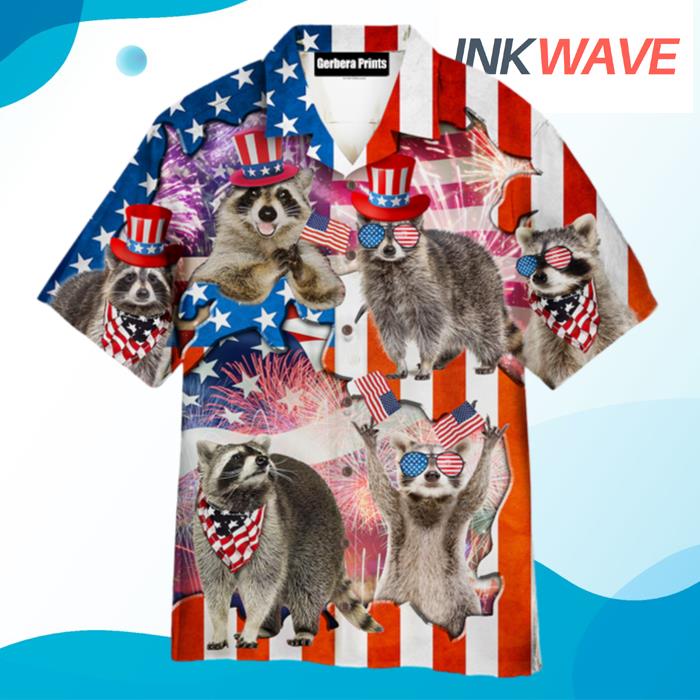 Raccoon Love America 4th Of July Patriotic Hawaiian Shirt