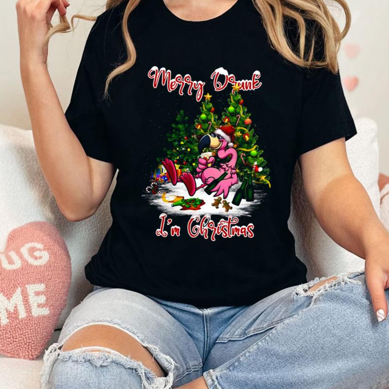 Santa Flamingo Merry Drunk I'm Christmas Tree Gift Shirts