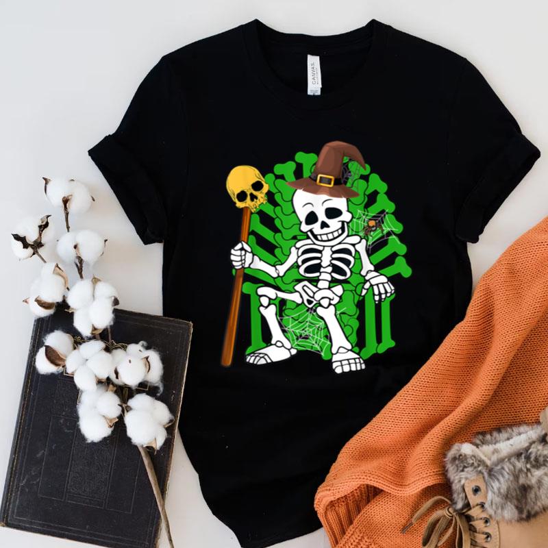 Skeletons With Bone Throne Halloween Costume Day Kids Boys Shirts