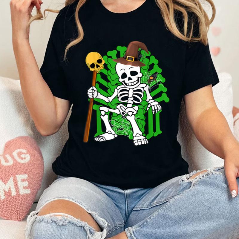 Skeletons With Bone Throne Halloween Costume Day Kids Boys Shirts
