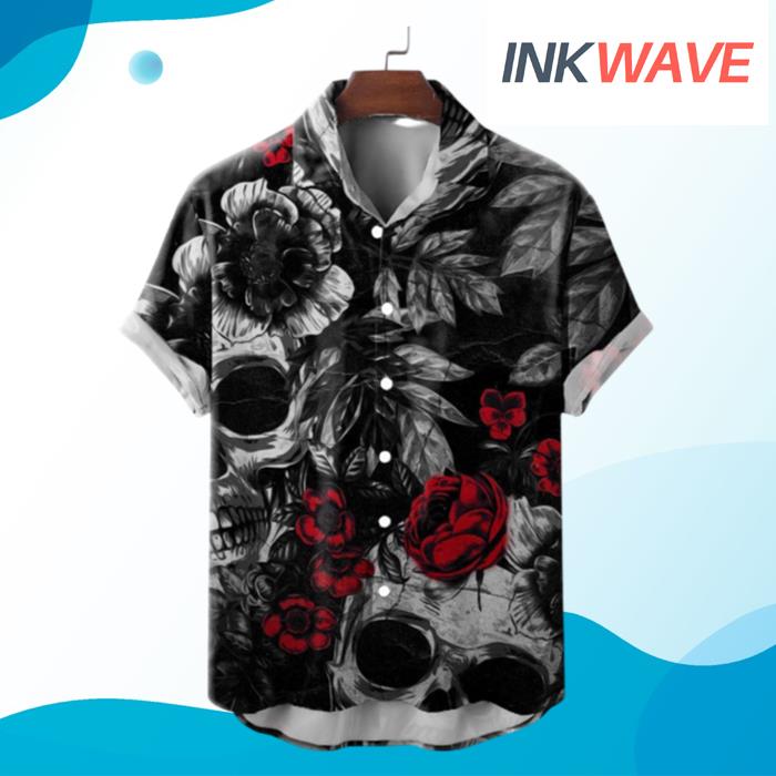 Skull Rose Print Hawaiian Shirt