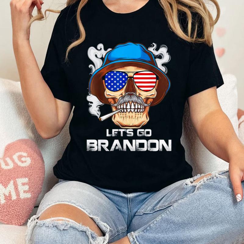 Skull Smoking Lets Go Brandon Lets Go Brandon American Flag Shirts