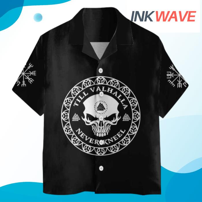 Skull Viking Valhalla Black Goth Skull Hawaiian Shirt