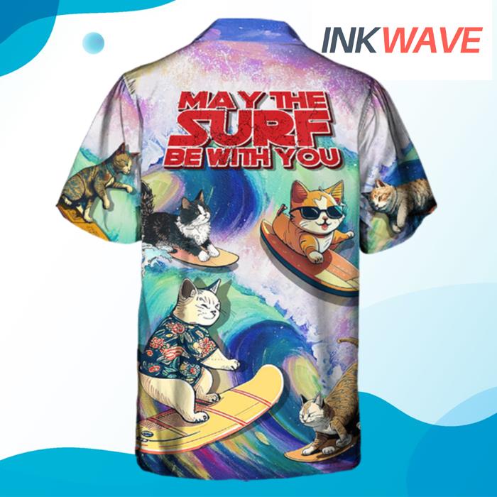 Surfing Funny Cat May The Surf Be With You Lover Hawaiian Shirt