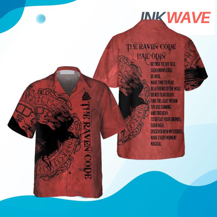The Raven Code Hail Odin Cool Red Viking Hawaiian Shirt