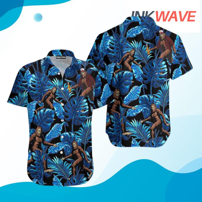 Tropical Bigfoot Blue Hawaiian Shirt