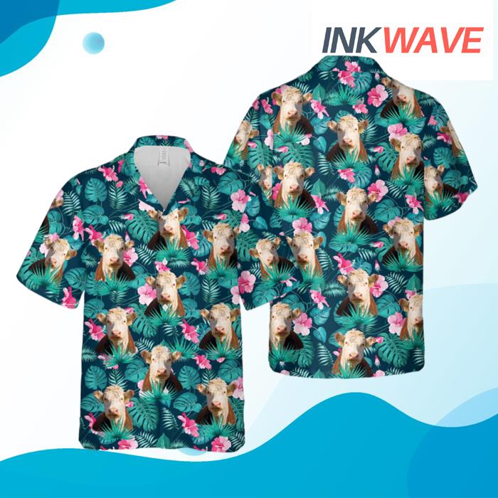 Unique Hereford Blue Floral Summer 3D Hawaiian Shirt